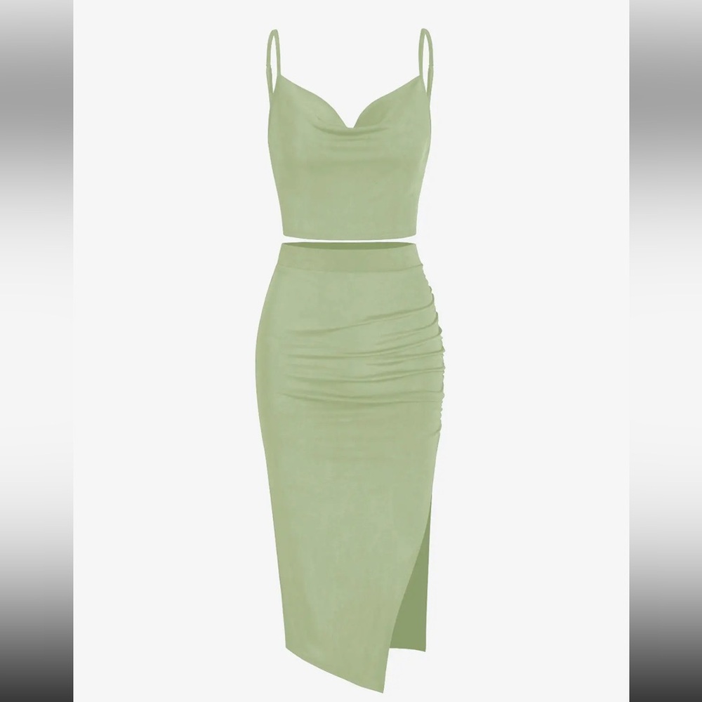 NWT Zaful Cowl Jersey Top and Ruched Skirt Set